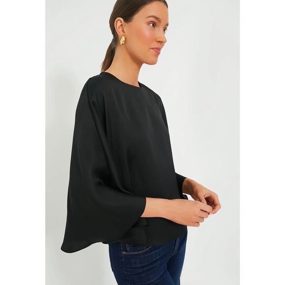 TUCKERNUCK Black Satin Twill Selma Cape Blouse NWT Size Small - Picture 3 of 9